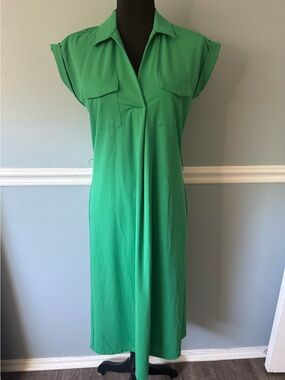 Ann Taylor Green Collared Midi Dress XS
